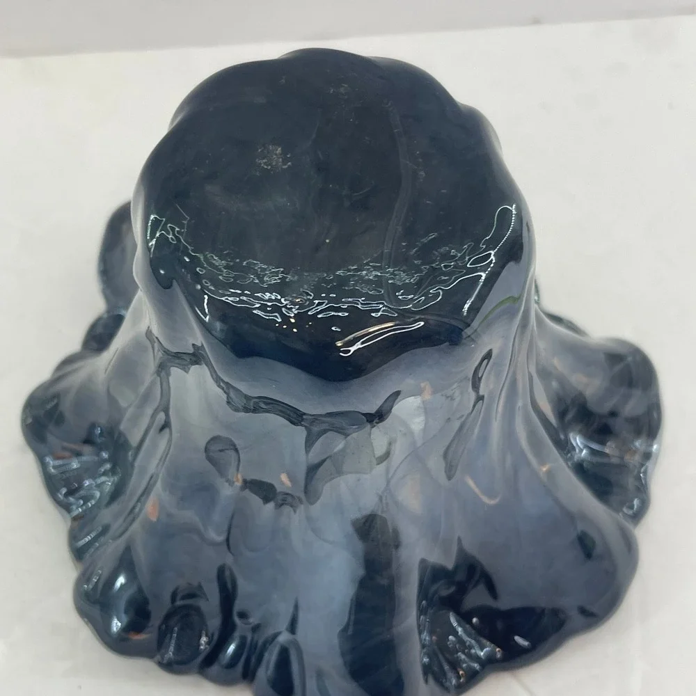 Vintage Murano Style Handkerchief Art Glass Vase Gray‎ Copper Fleck Ruffle